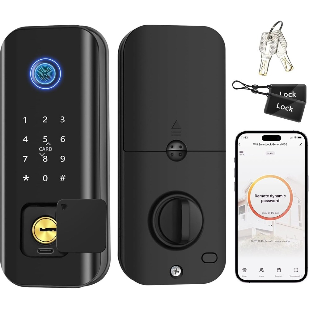 Smart Door Lock Keyless Entry with Fingerprint Touchscreen Keypad APP IC Card...